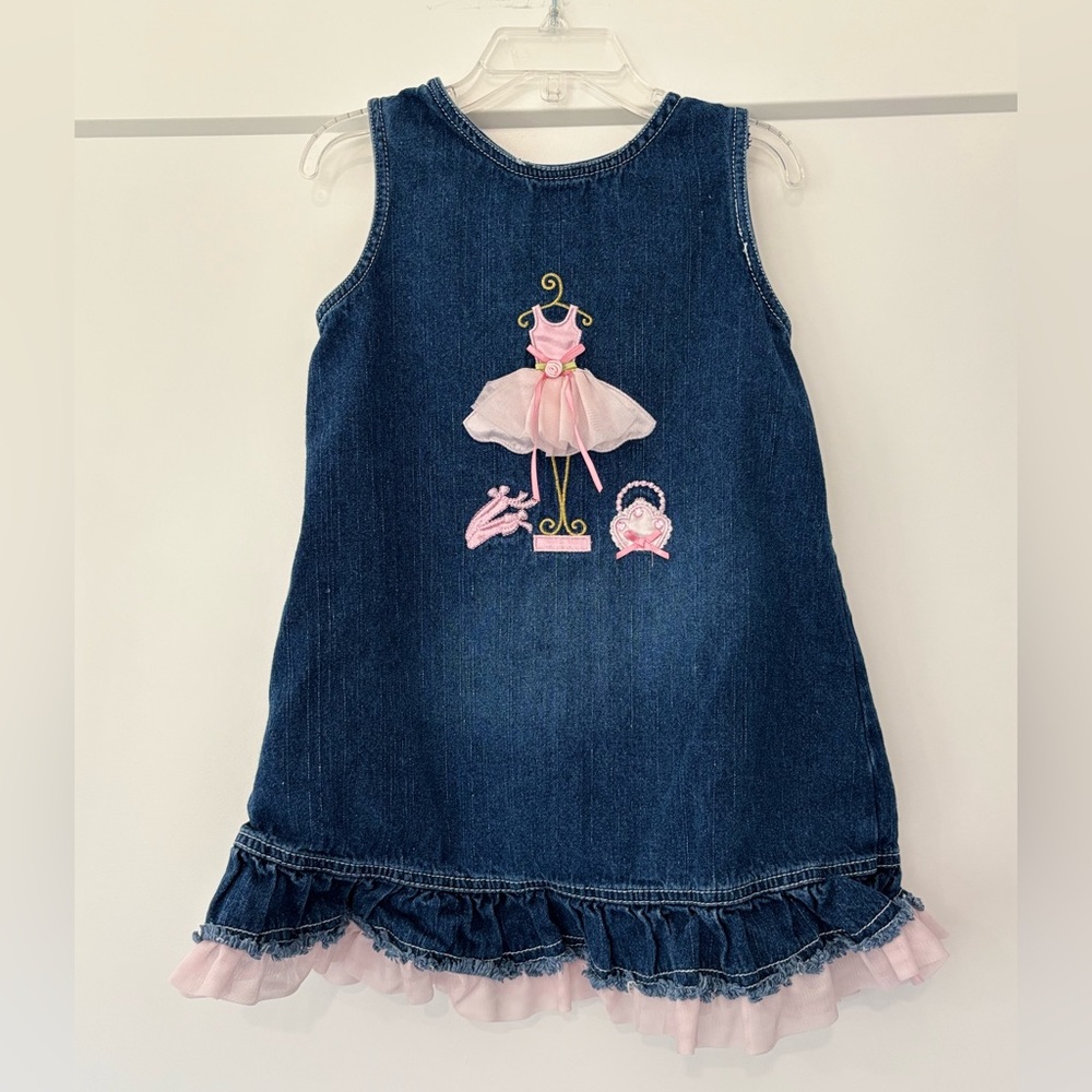 Vintage 90s Y2K Ballet Dance Embroidered Denim Dress 5T